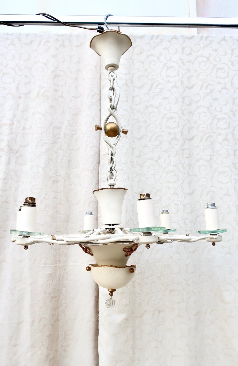 Art Deco 7-light Chandelier, Circa 1940, Electrification Ok.-photo-6