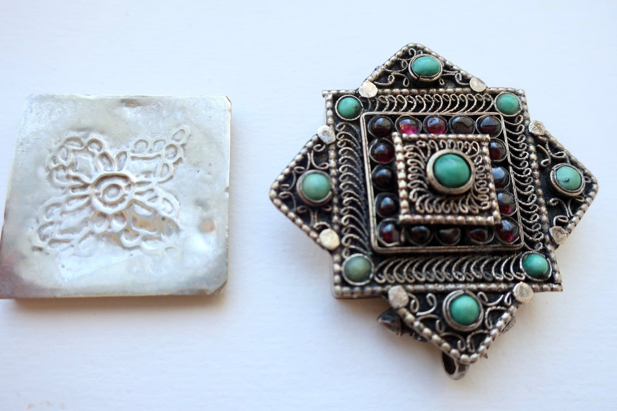 Ethnic Jewelry: "ga'u" Amulet Box Pendant From Ladakh, 20th Century-photo-4