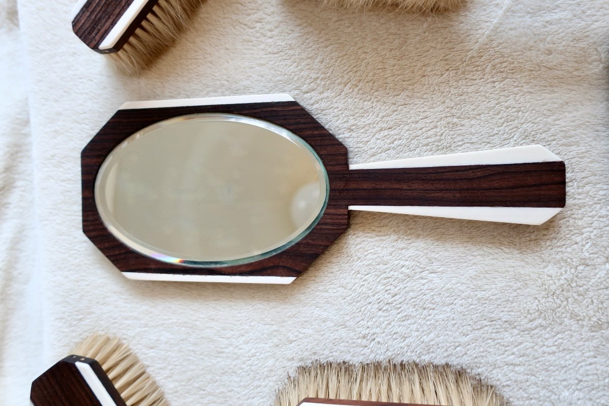 Set, Art Deco Toiletries 1930, Macassar Ebony And Ivory.-photo-3