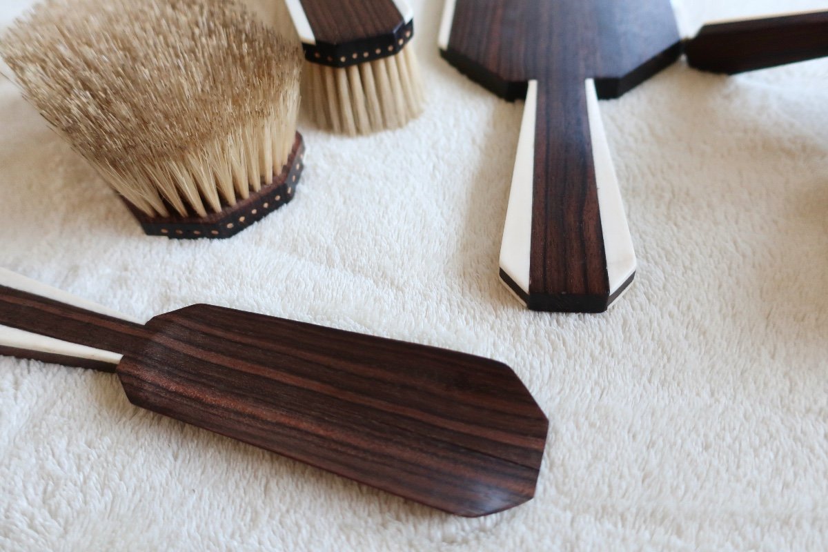 Set, Art Deco Toiletries 1930, Macassar Ebony And Ivory.-photo-2