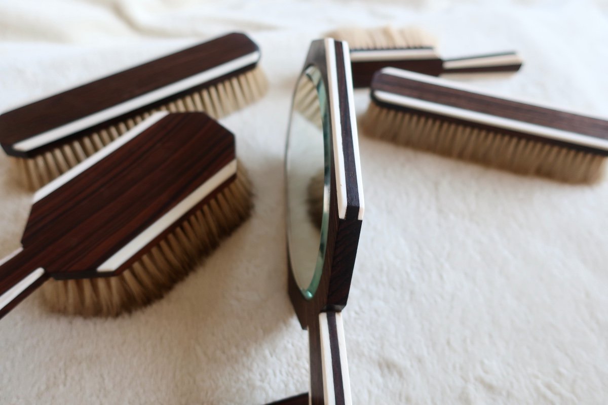 Set, Art Deco Toiletries 1930, Macassar Ebony And Ivory.-photo-5