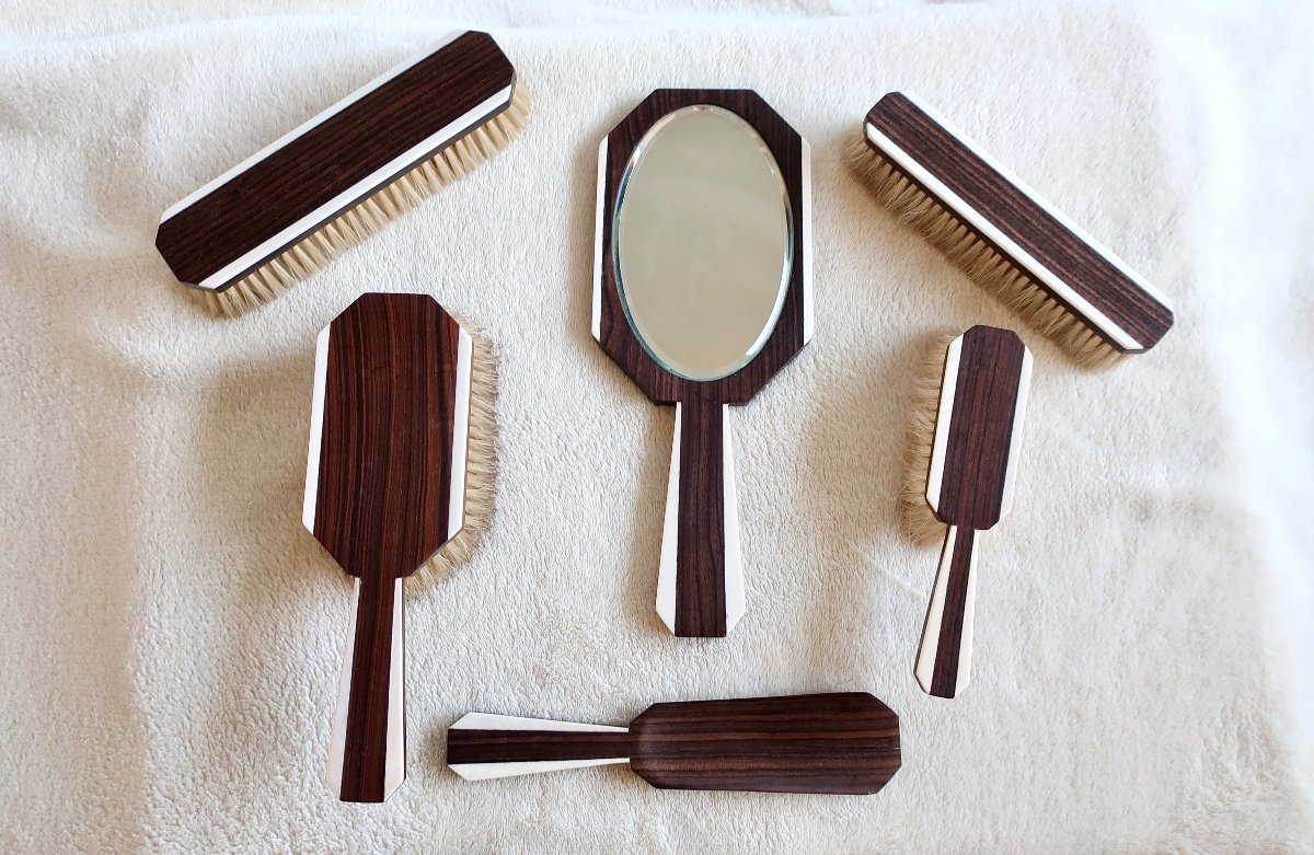 Set, Art Deco Toiletries 1930, Macassar Ebony And Ivory.