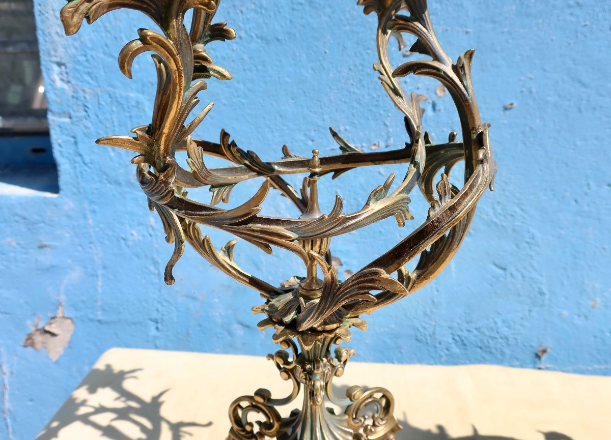 Paire De Chandeliers, Candélabres En Bronze Art Nouveau, 56 Cm, TBE.-photo-4