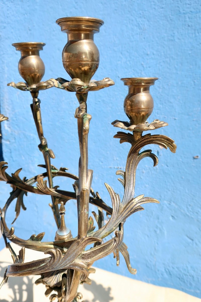 Paire De Chandeliers, Candélabres En Bronze Art Nouveau, 56 Cm, TBE.-photo-2