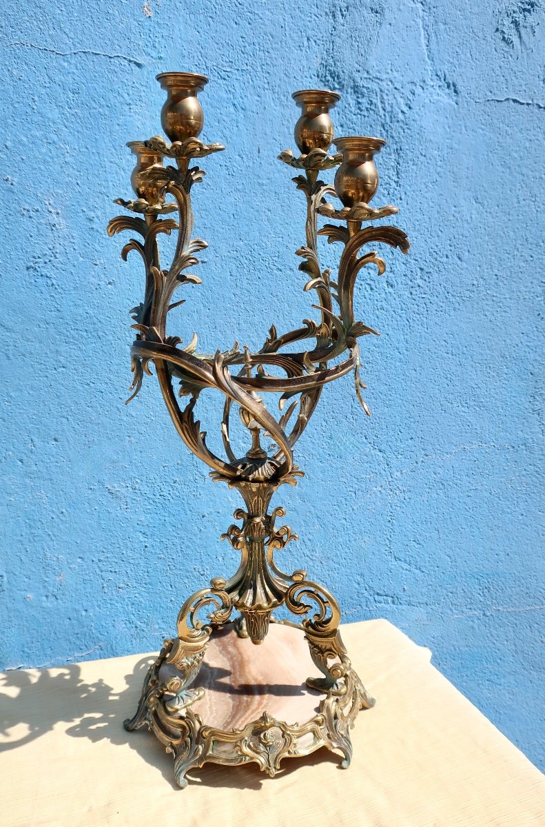 Paire De Chandeliers, Candélabres En Bronze Art Nouveau, 56 Cm, TBE.-photo-7