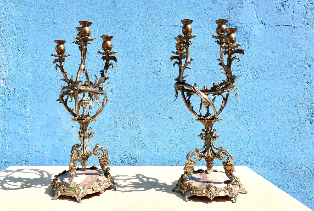 Pair Of Candlesticks, Art Nouveau Bronze Candelabra, 56 Cm, Very Good Condition.