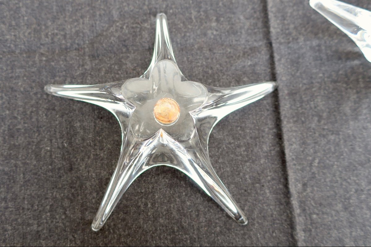 2 Daum France Candlesticks, Large "starfish" Model, Crystal, Circa 1960/70, Very Good Condition-photo-3