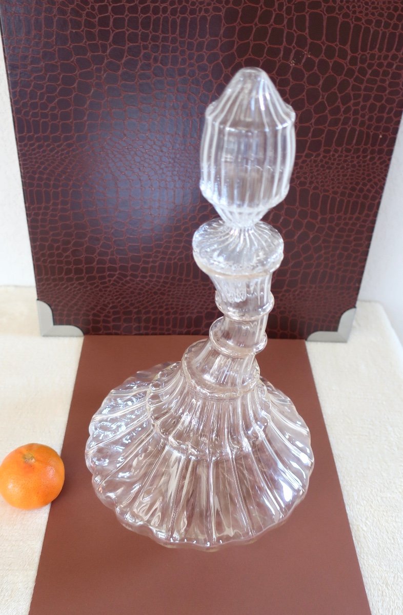 Rare Carafe Vénitienne Décentrée, Début XIXème, Verre Soufflé, Tbe, 435 Grammes!-photo-2