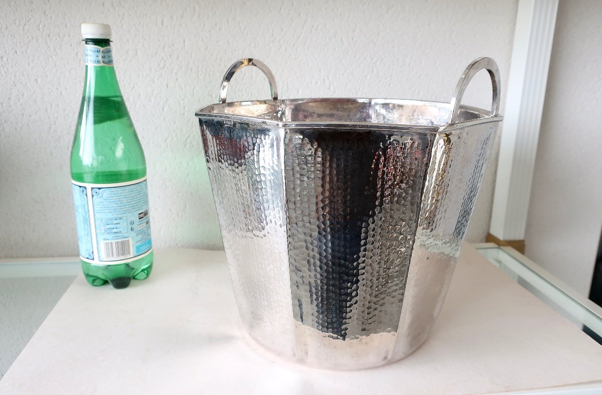 Fratelli Cassetti Silver Metal Cooler Bucket, Italian Design Circa 1960-photo-2