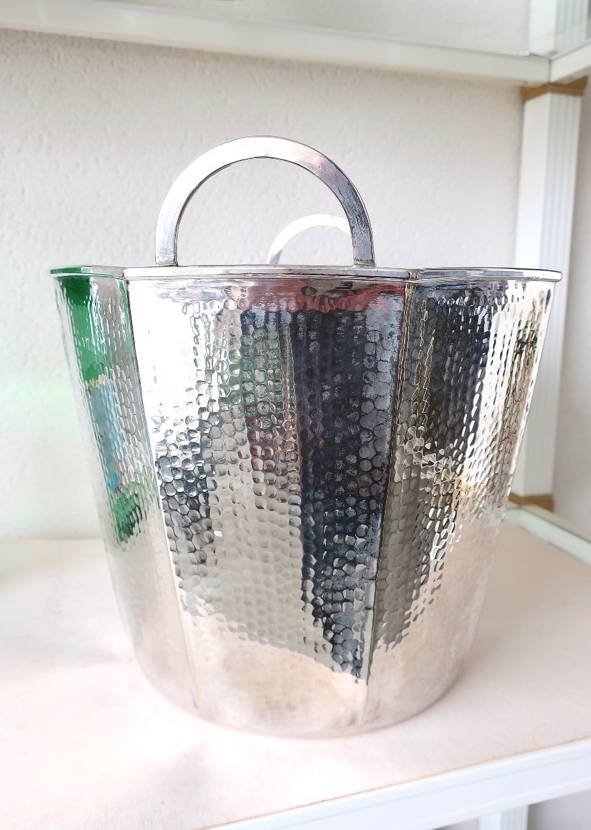 Fratelli Cassetti Silver Metal Cooler Bucket, Italian Design Circa 1960-photo-3