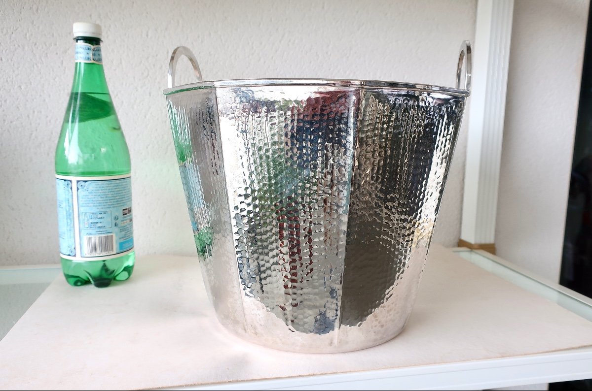 Fratelli Cassetti Silver Metal Cooler Bucket, Italian Design Circa 1960-photo-6