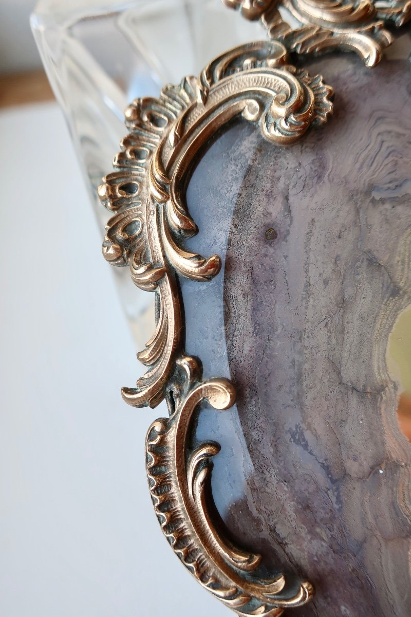 Curious Little 18th Century Baroque Bronze Mirror, Oxidized Mercury Glass-photo-2