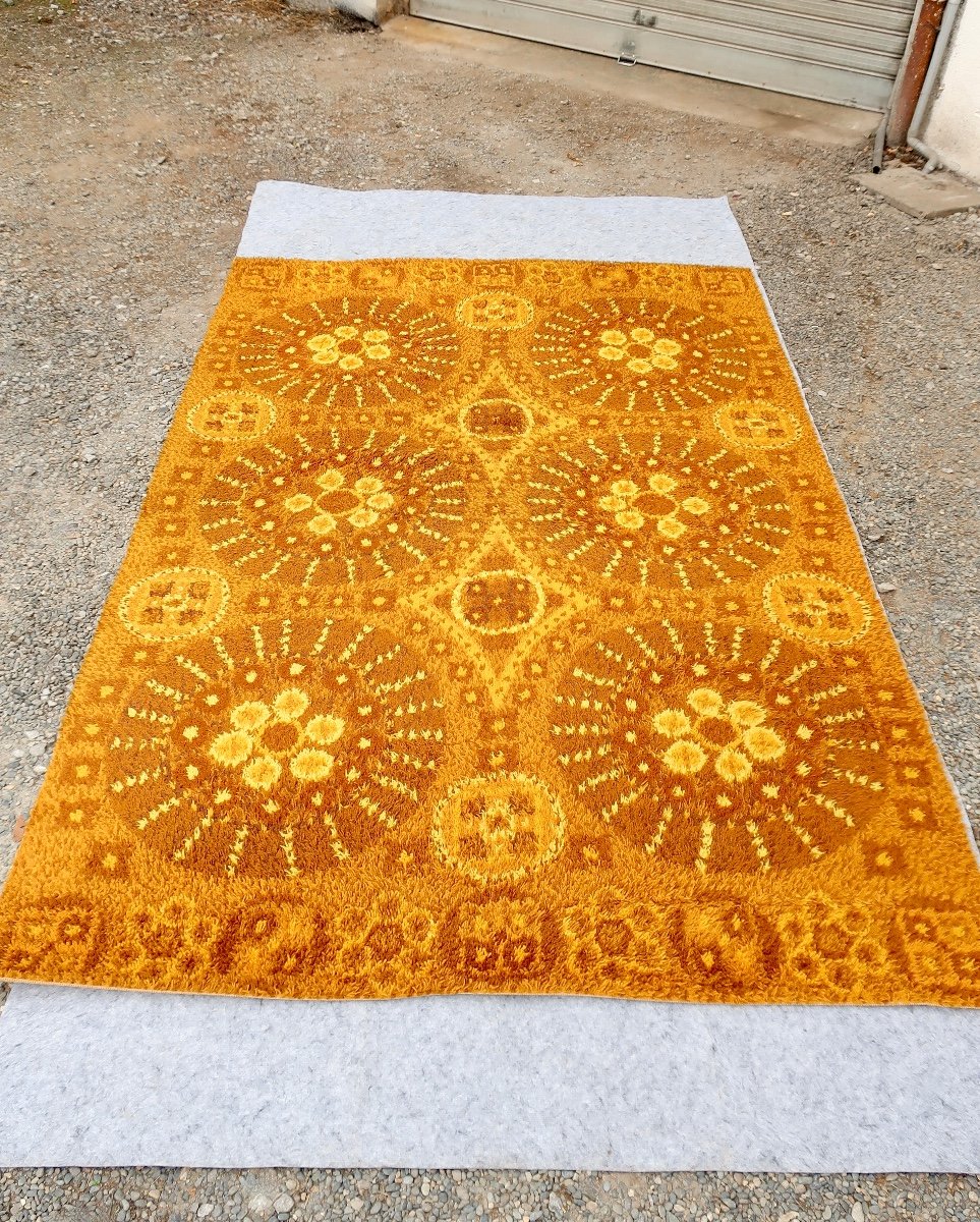 Tapis En Laine Design 1970 "Soleils", 200 X 300 Cm, TBE.-photo-2