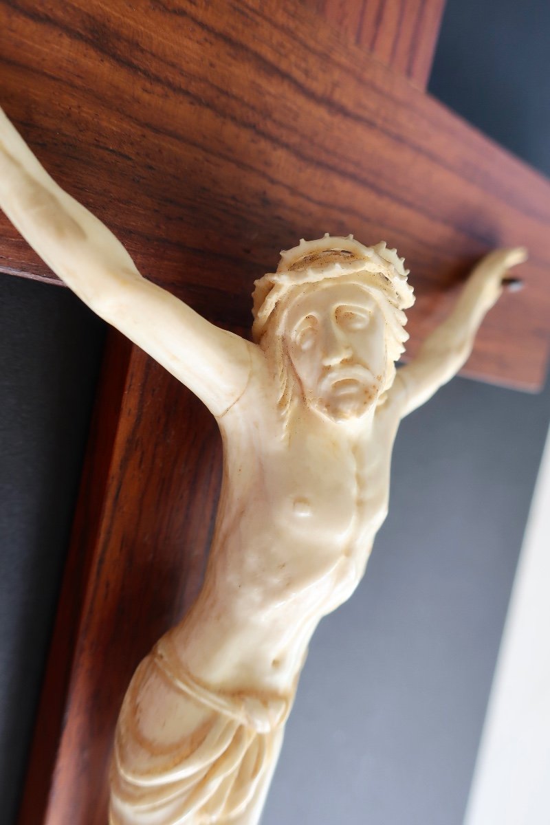 19th Century Ivory Christ On Rosewood Cross, Perfect Condition-photo-1