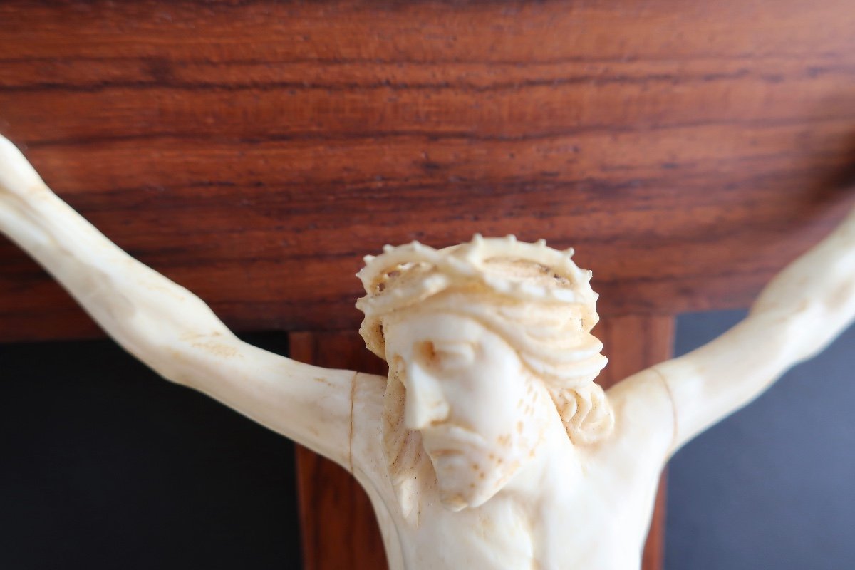 19th Century Ivory Christ On Rosewood Cross, Perfect Condition-photo-4