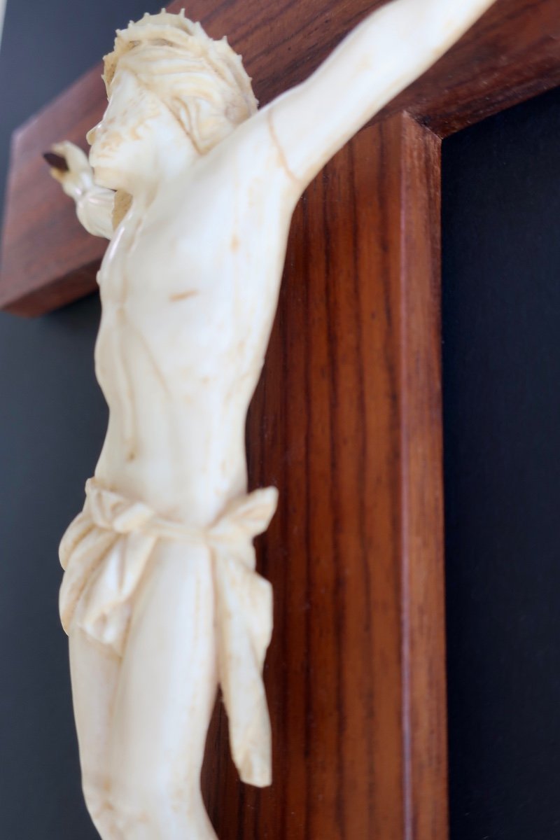 19th Century Ivory Christ On Rosewood Cross, Perfect Condition-photo-5