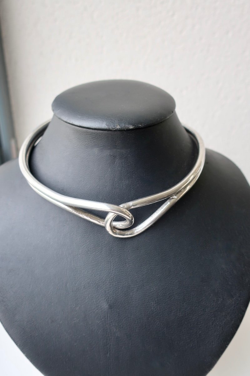 "metal Pointu's", Paris: Vintage Silver Metal Necklace, 1990s-photo-2