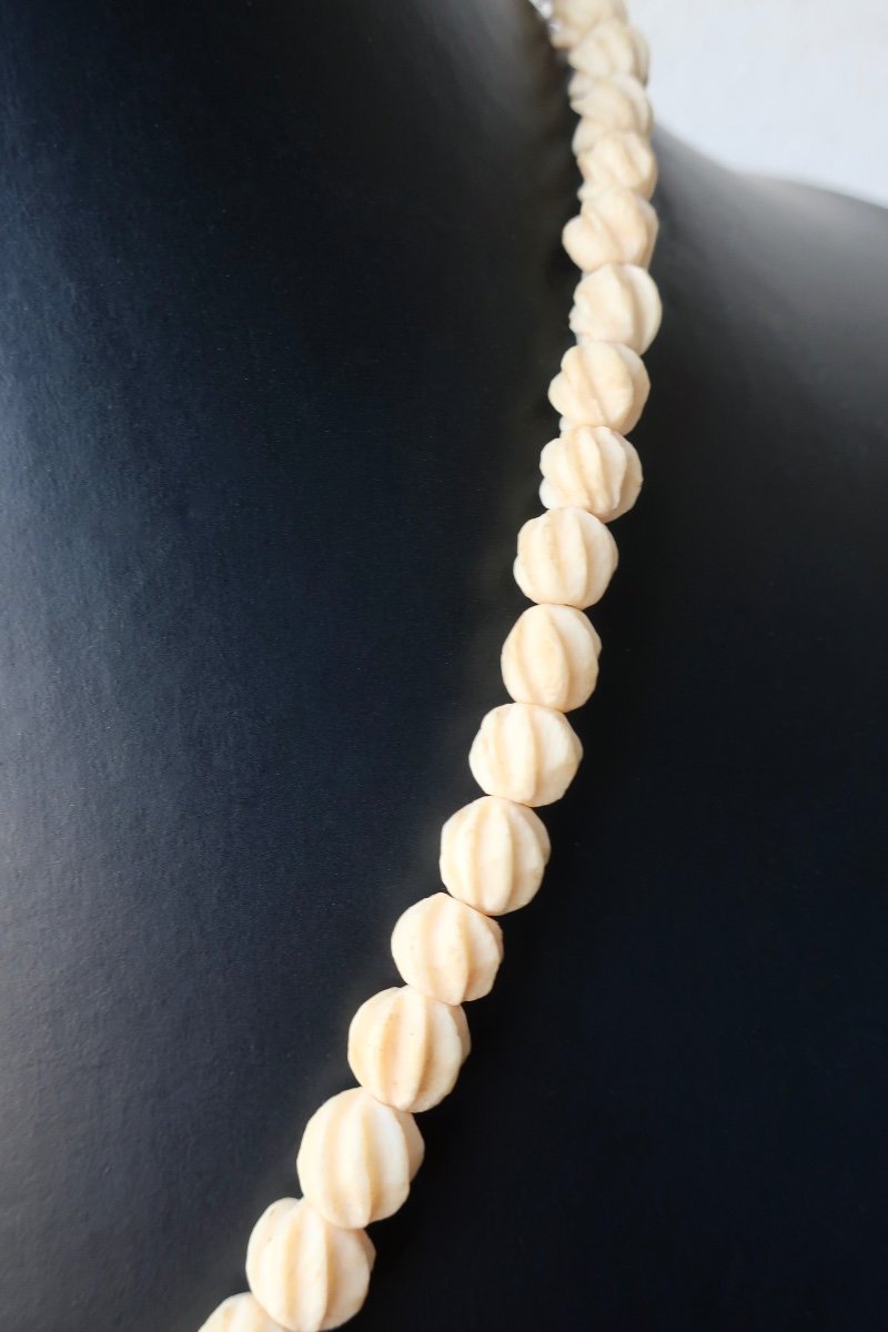 Original Collier En Perles d'Ivoire Torsadées, Années 1930/40, 52,5 Cm, N°4-photo-4