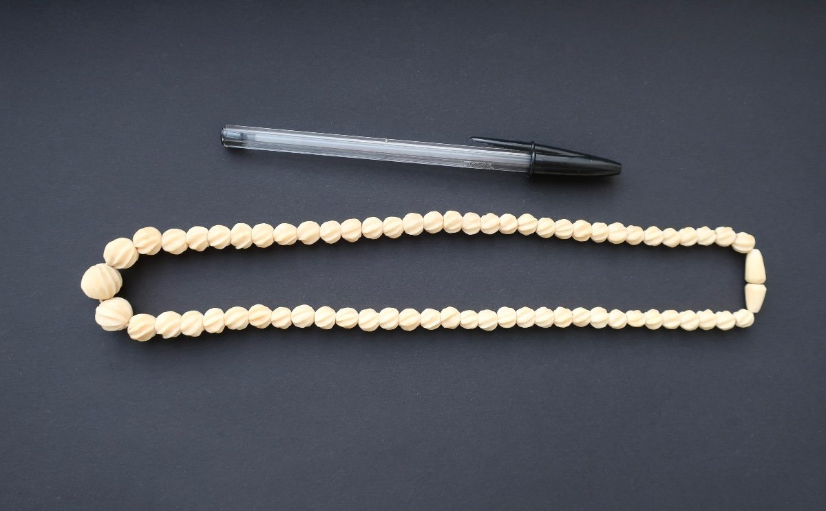 Original Collier En Perles d'Ivoire Torsadées, Années 1930/40, 52,5 Cm, N°4-photo-1