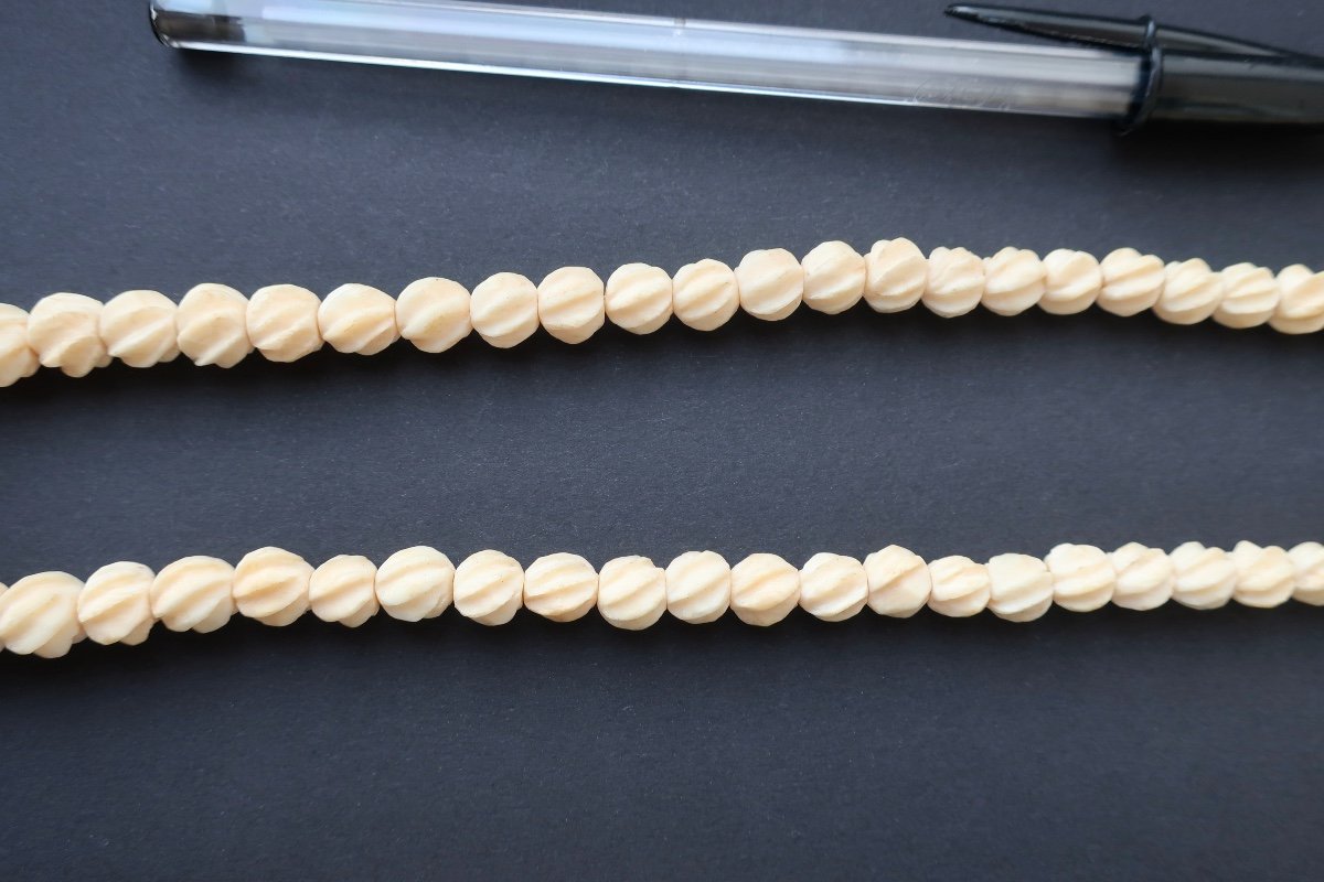 Original Collier En Perles d'Ivoire Torsadées, Années 1930/40, 52,5 Cm, N°4-photo-3