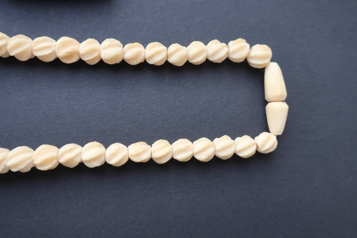 Original Collier En Perles d'Ivoire Torsadées, Années 1930/40, 52,5 Cm, N°4-photo-4