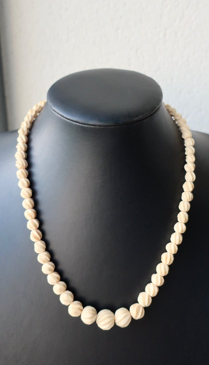 Original Collier En Perles d'Ivoire Torsadées, Années 1930/40, 52,5 Cm, N°4