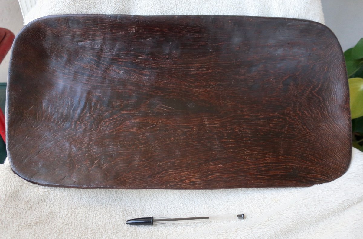 Large Bowl, Flat, Monoxyl, Palm Wood, Circa 1970, Very Good Condition.