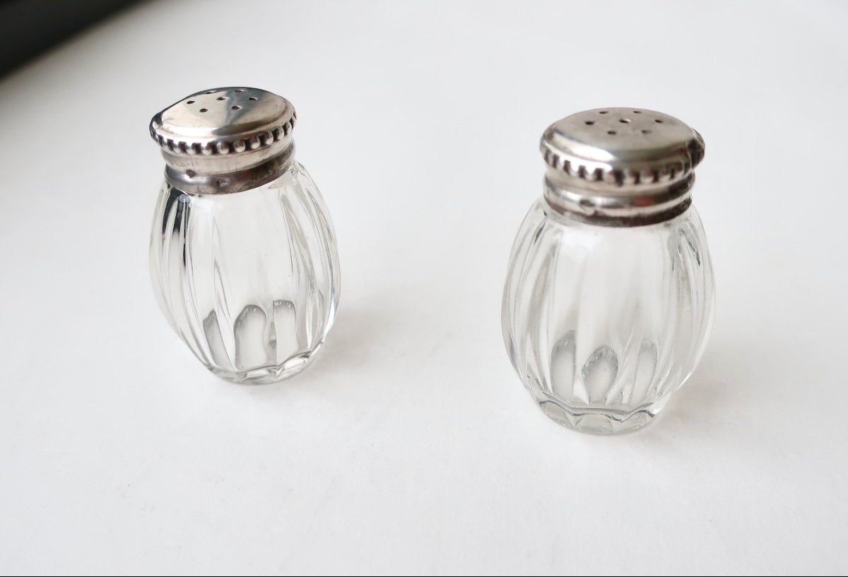 2 Individual Christofle Goldsmith Salt Shakers, Glass And Silver.-photo-3