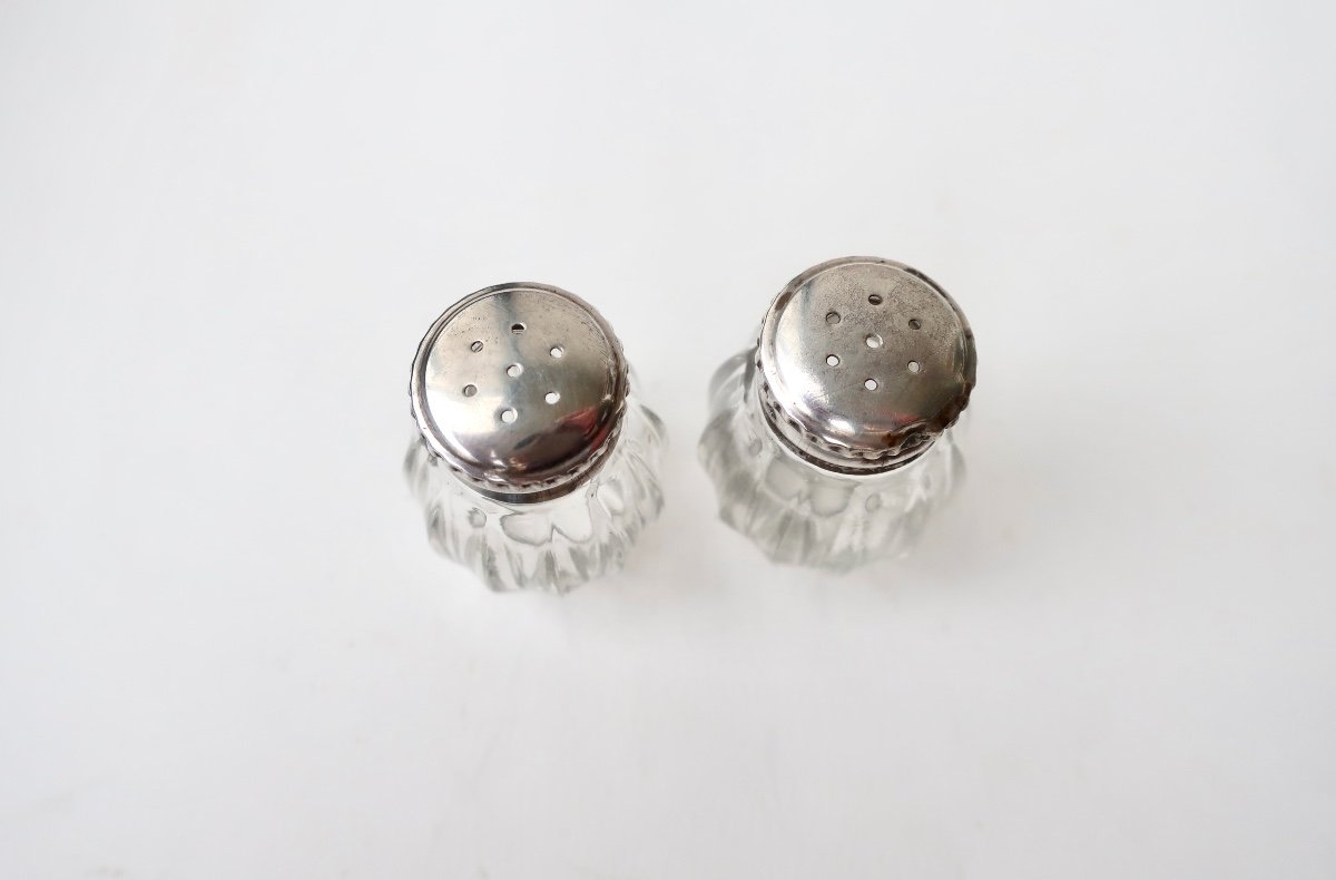 2 Individual Christofle Goldsmith Salt Shakers, Glass And Silver.-photo-4