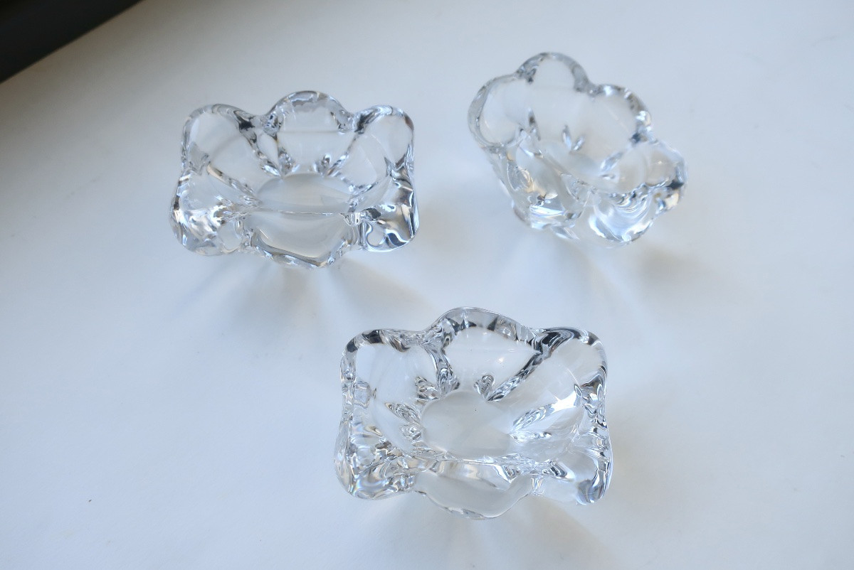 Three Individual Crystal Salt Cellars, Daum France, Very Good Condition.-photo-2