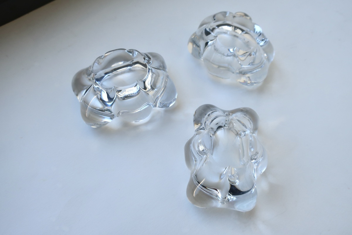 Three Individual Crystal Salt Cellars, Daum France, Very Good Condition.-photo-4