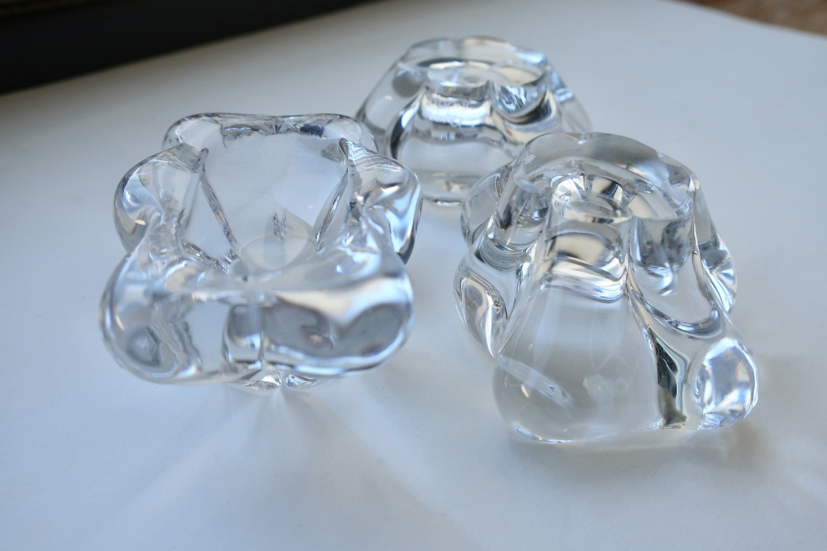 Three Individual Crystal Salt Cellars, Daum France, Very Good Condition.-photo-4