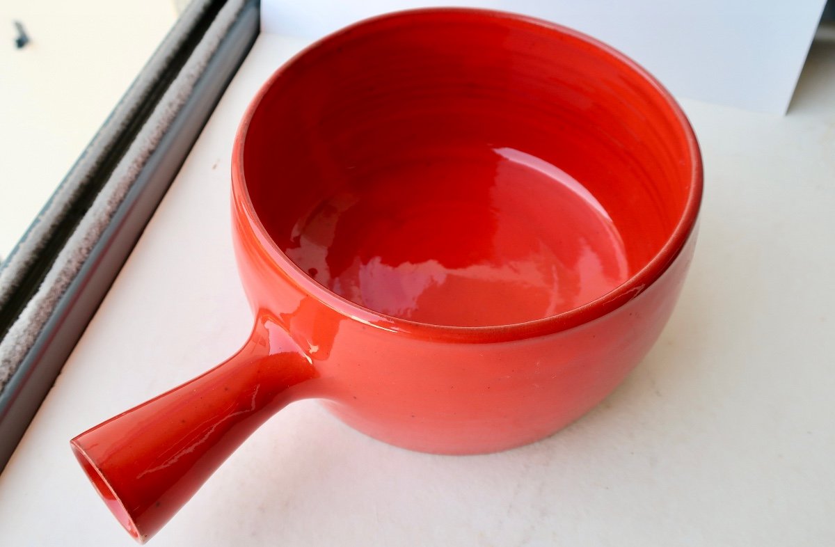 Charles Voltz Vallauris Saucepan In Red-orange Ceramic Around 1960-photo-2