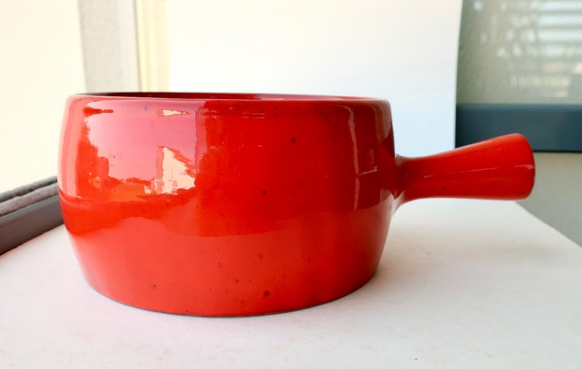 Charles Voltz Vallauris Saucepan In Red-orange Ceramic Around 1960-photo-1