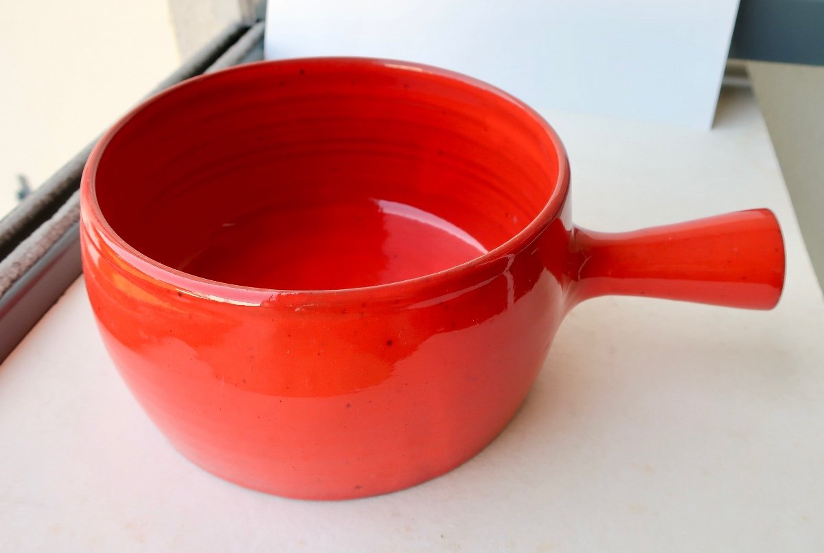 Charles Voltz Vallauris Saucepan In Red-orange Ceramic Around 1960-photo-2