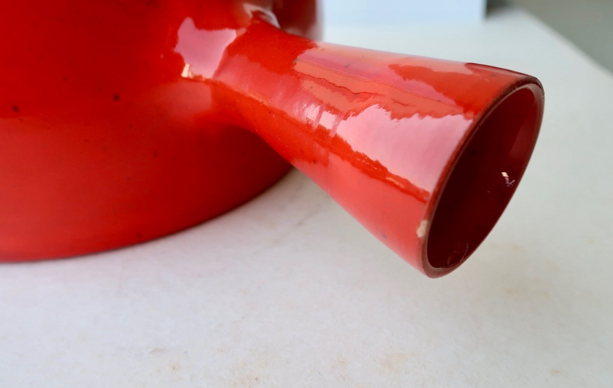 Charles Voltz Vallauris Saucepan In Red-orange Ceramic Around 1960-photo-3