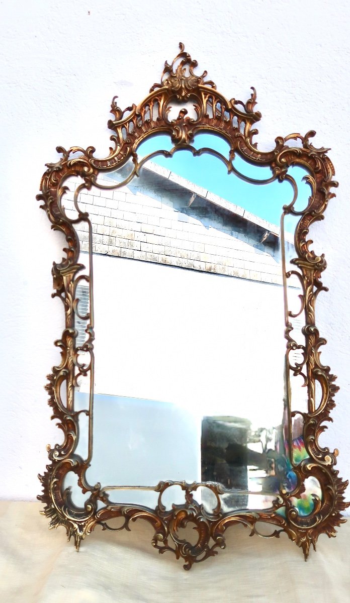 Miroir Baroque En Bronze XIXème Haut. 104 Cm-photo-1