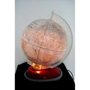 Globe Mappemonde Eclairant Des Années 1950.