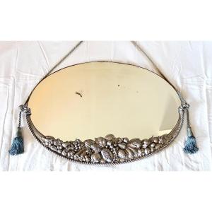 Art Deco Mirror Silvered Bronze Circa 1925 Dlg Süe & Mare, Follot, 85 Cm