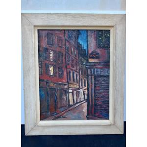 "street Of Paris At Nightfall" Oil / Cardboard Circa 1960, Maurice Petitdidier, Franco-quebecer