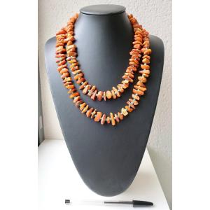 Double Row Necklace In Raw Baltic Amber