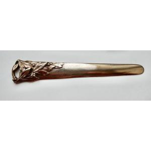 Art Nouveau Bronze Letter Opener, Mistletoe Decor, By Léo Victor Gardey, Very Good Condition.