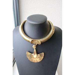 Sculptural Design Necklace, Bronze, Brass, Dlg Aristide Szendy (1936-2013)