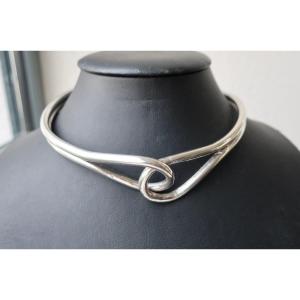 "metal Pointu's", Paris: Vintage Silver Metal Necklace, 1990s