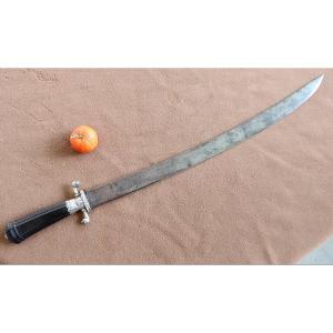 18th Century Hunting Dagger Royal Manufacture Of Alsace (klingenthal) Ebony And Silver Farmers General