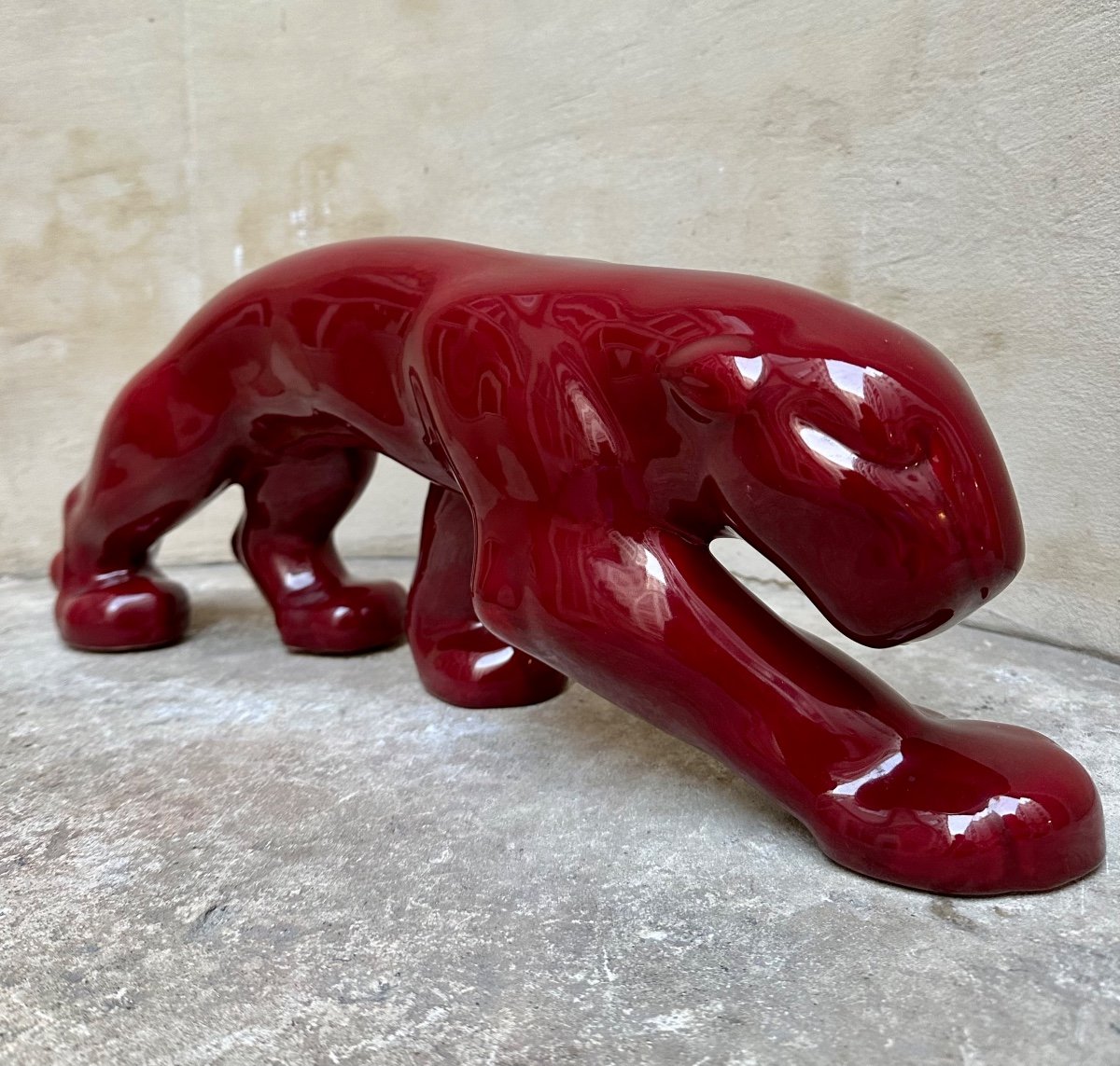 Édition PRIMAVERA - Panthère marchant - Sculpture Céramique Émaillée Rouge - Art Animalier-photo-4