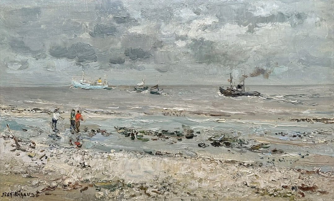 Jean Rigaud - Oil On Canvas - The Beach Of Honfleur Normandy Seaside - Painting-photo-2