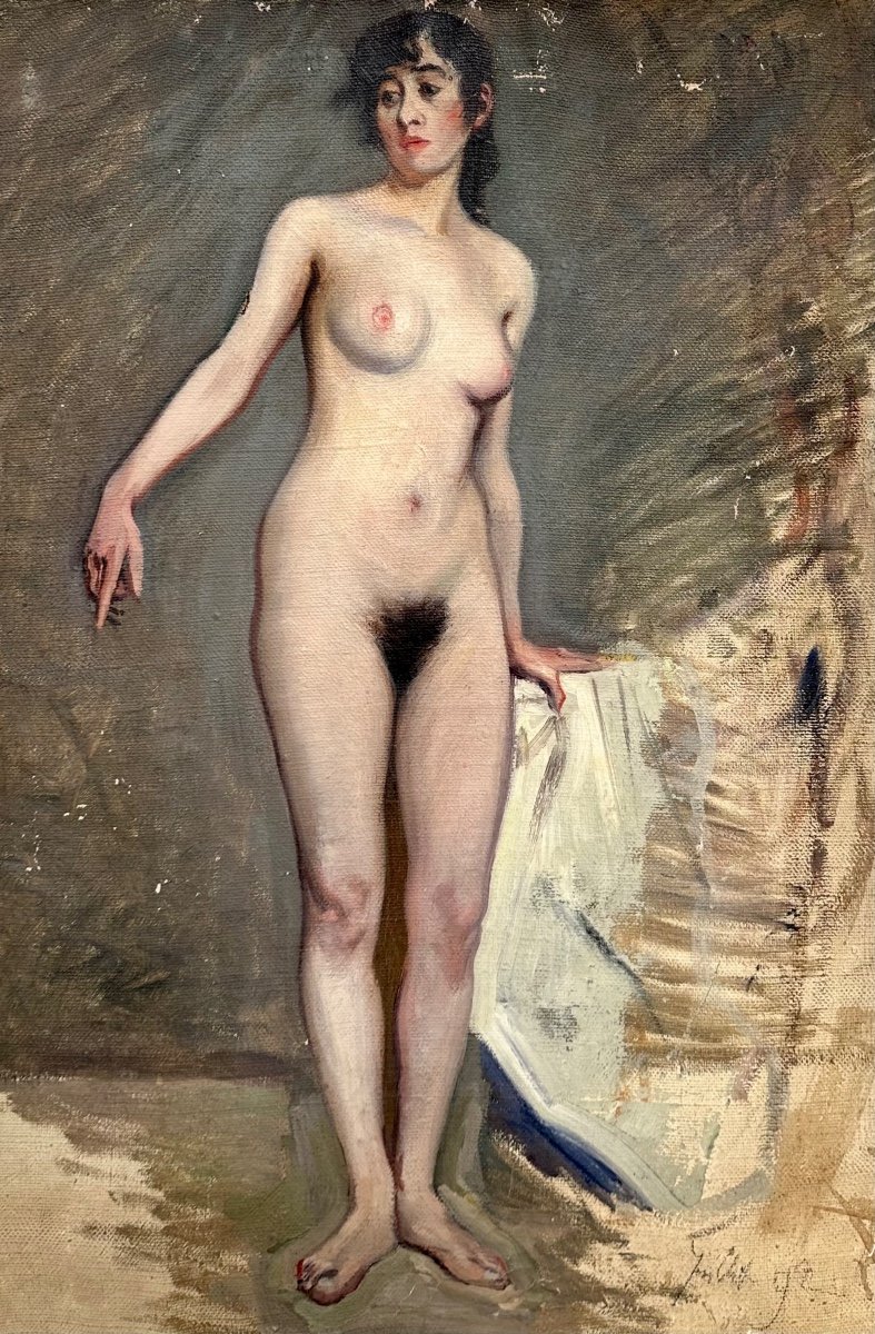 Académie de Femme Nue - Huile sur Toile - Portrait Fin XIXème -photo-4