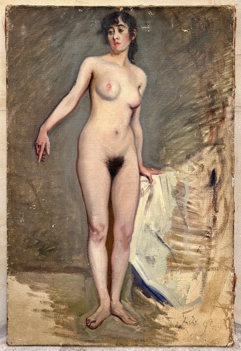 Proantic: Académie de Femme Nue - Huile sur Toile - Portrait Fin XIX 