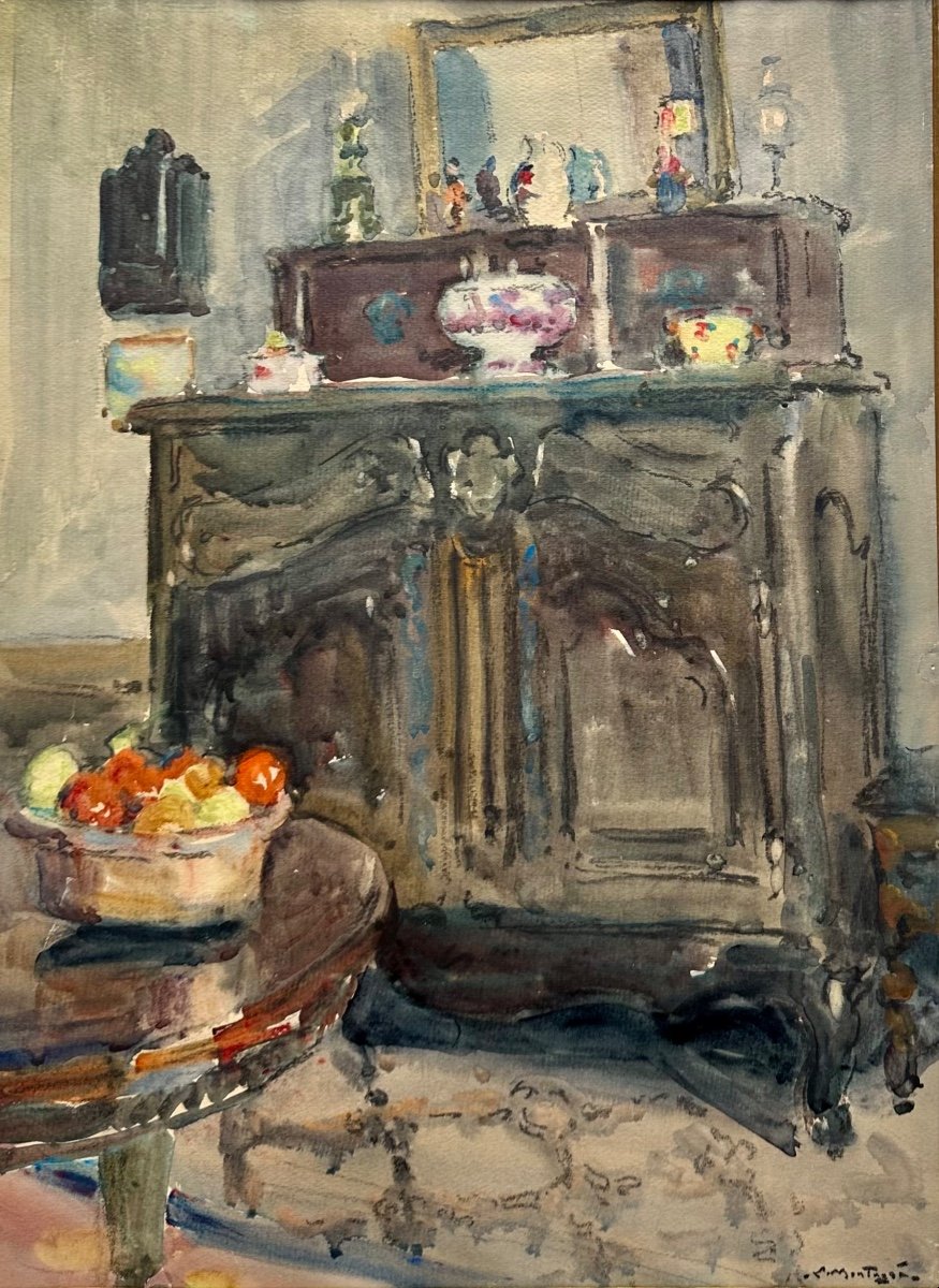 MONTAGNÉ Louis Agricol (1879-1960) Scène d’intérieur provençale - Aquarelle Avignon Provence-photo-2